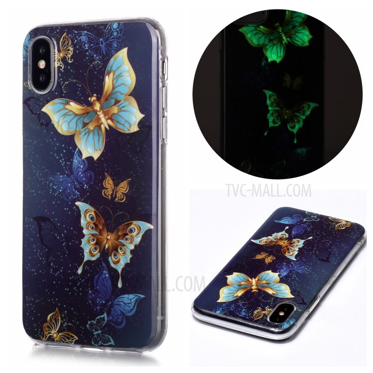 Noctilucent TPU IMD Patterned Protection Phone Case for iPhone X/XS - Pretty Butterfly-1