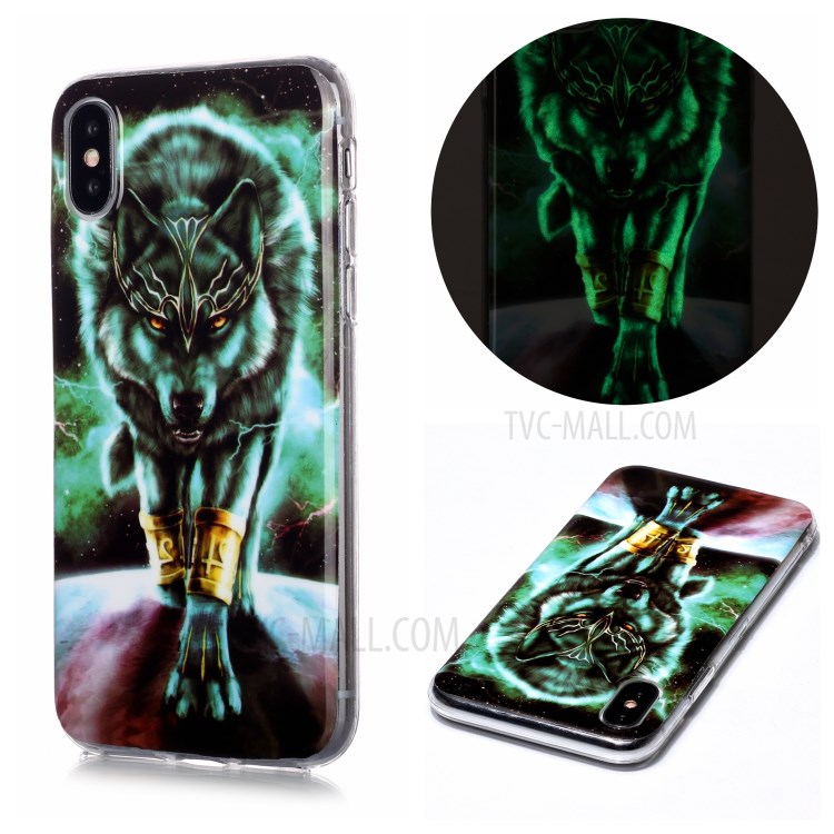 Noctilucent TPU IMD Patterned Protection Phone Case for iPhone X/XS - Wolf-1