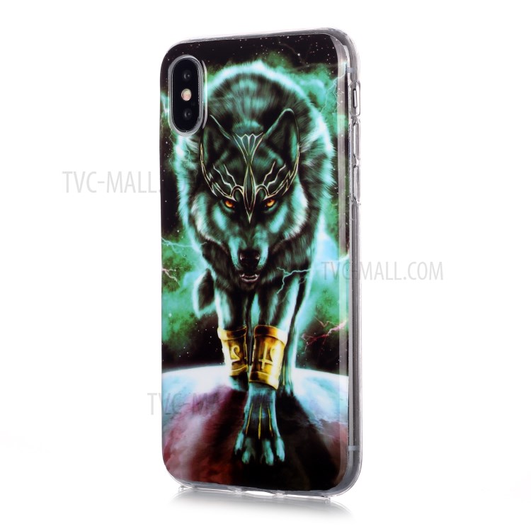 Noctilucent TPU IMD Patterned Protection Phone Case for iPhone X/XS - Wolf-2