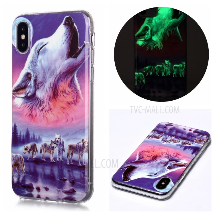 Noctilucent TPU IMD Patterned Protection Phone Case for iPhone X/XS - Howling Wolf-1