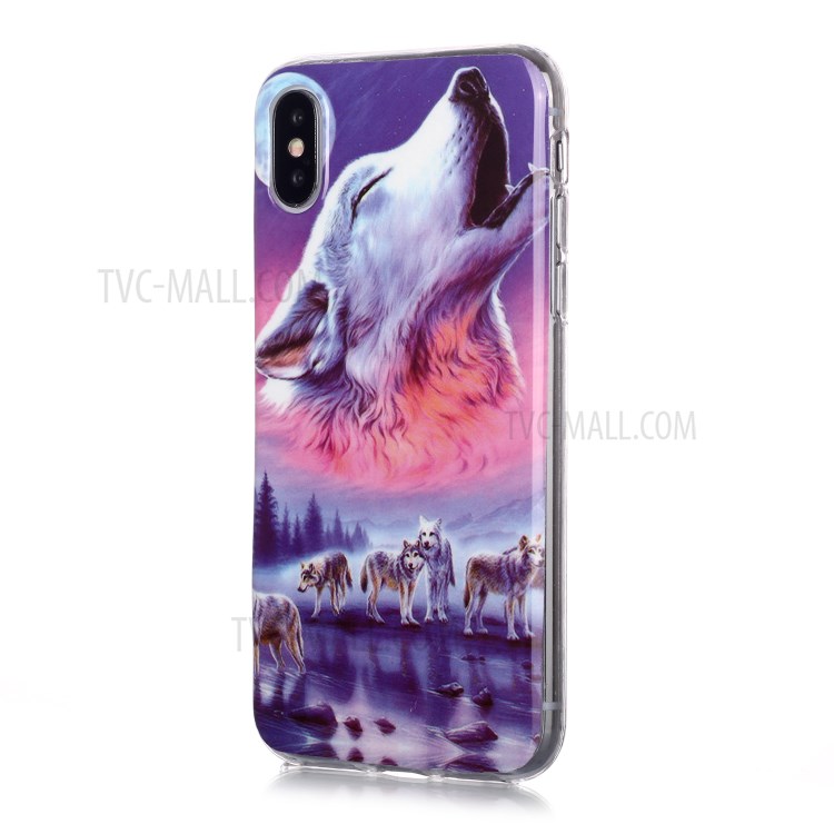 Noctilucent TPU IMD Patterned Protection Phone Case for iPhone X/XS - Howling Wolf-2