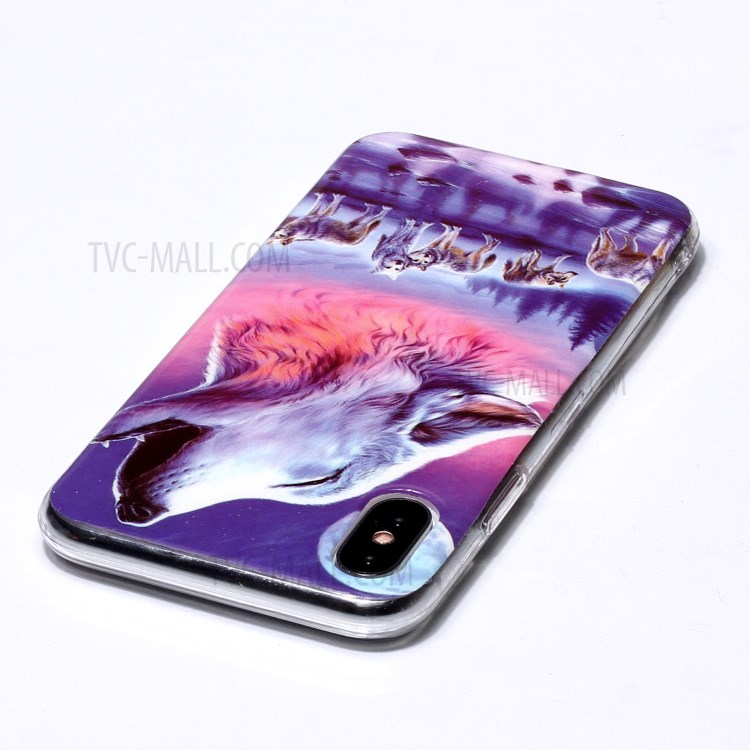 Noctilucent TPU IMD Patterned Protection Phone Case for iPhone X/XS - Howling Wolf-3