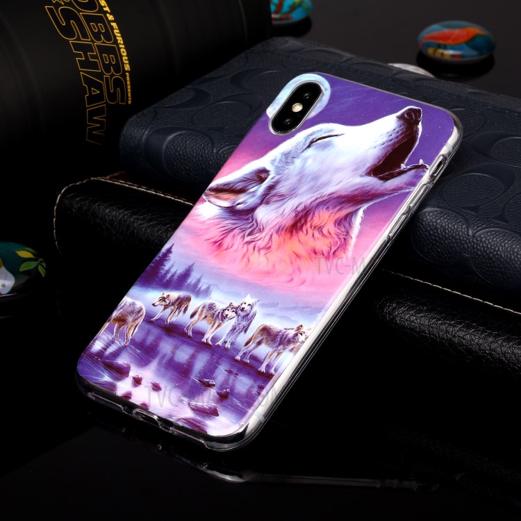 Noctilucent TPU IMD Patterned Protection Phone Case for iPhone X/XS - Howling Wolf-4