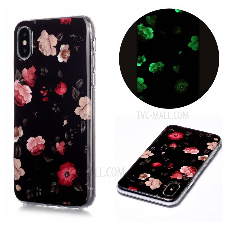 Noctilucent TPU IMD Patterned Protection Phone Case for iPhone X/XS - Flowers-1
