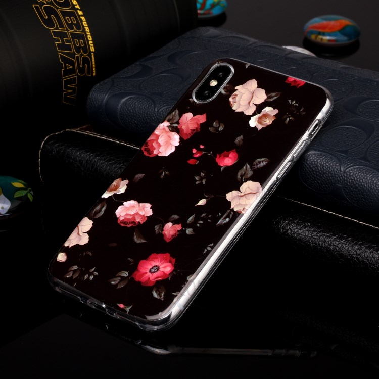 Noctilucent TPU IMD Patterned Protection Phone Case for iPhone X/XS - Flowers-4