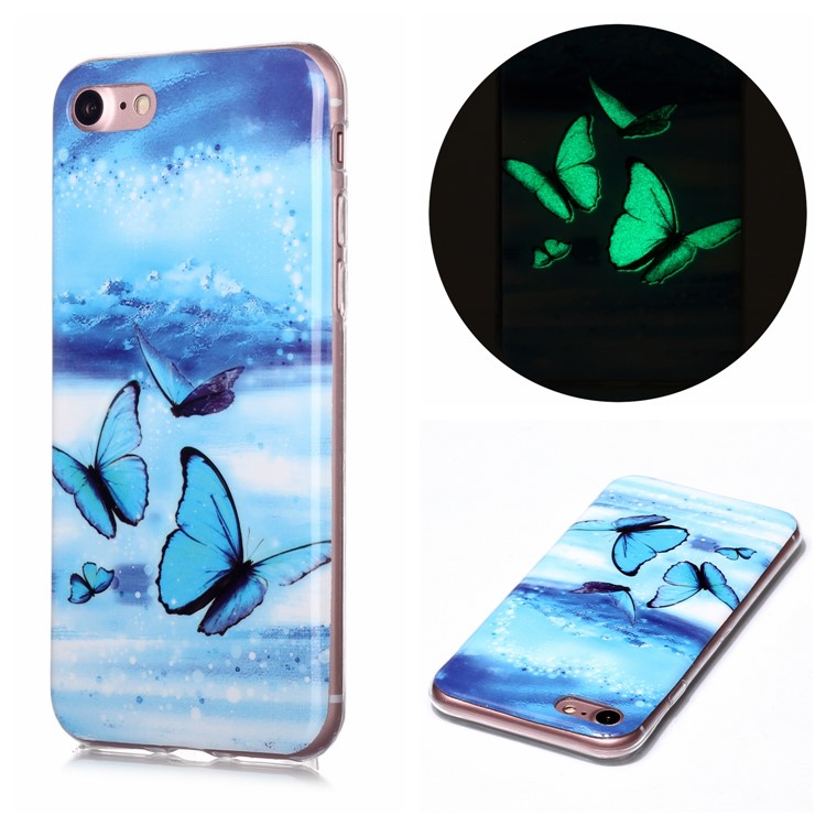 imd estampado tpu luminoso capa para iphone 7 / 8 / se (2020) / se (2022) 4,7 polegadas - borboleta azul