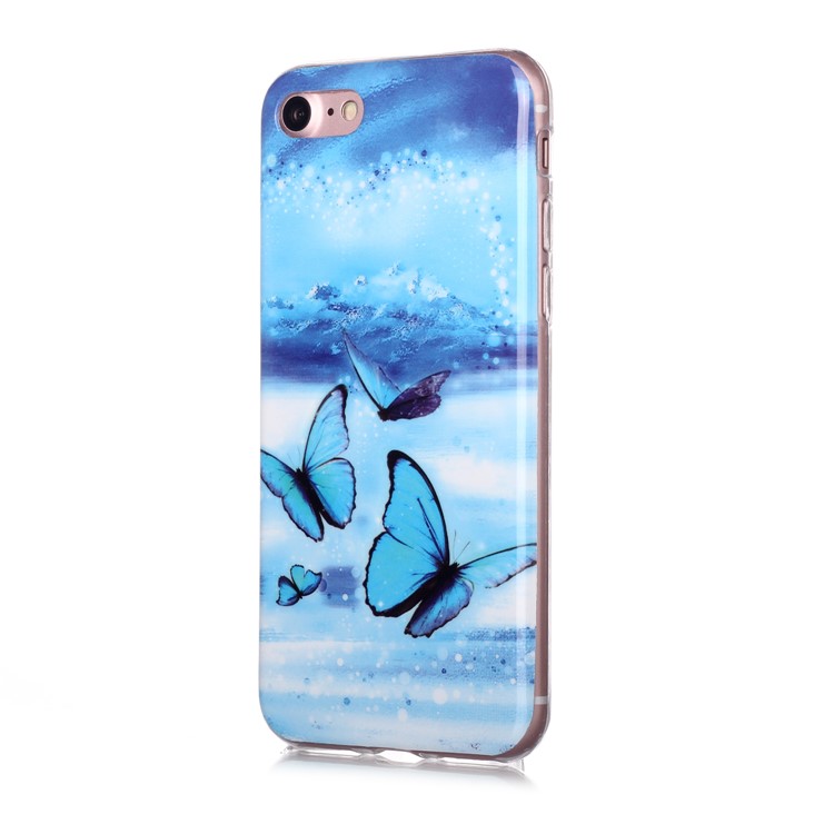 imd estampado tpu luminoso capa para iphone 7 / 8 / se (2020) / se (2022) 4,7 polegadas - borboleta azul