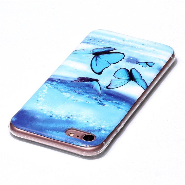 imd estampado tpu luminoso capa para iphone 7 / 8 / se (2020) / se (2022) 4,7 polegadas - borboleta azul