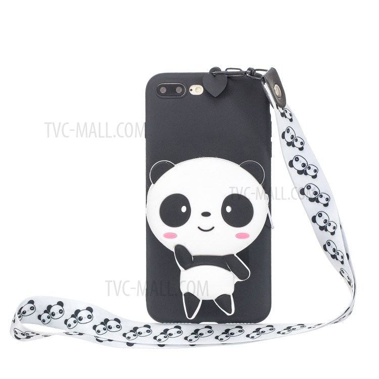 3D Cartoon Animal Shape Purse Soft Silicone TPU Phone Shell with Neck Strap for iPhone 8/7 Plus 5.5 inch - Panda/Black-1