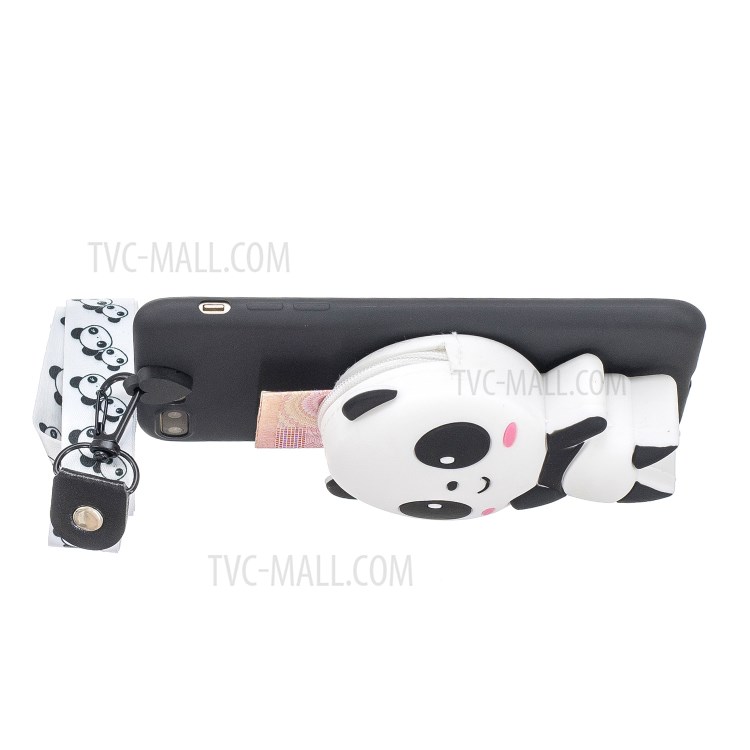 3D Cartoon Animal Shape Purse Soft Silicone TPU Phone Shell with Neck Strap for iPhone 8/7 Plus 5.5 inch - Panda/Black-4