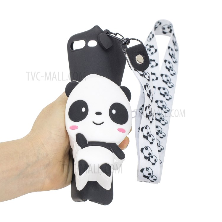 3D Cartoon Animal Shape Purse Soft Silicone TPU Phone Shell with Neck Strap for iPhone 8/7 Plus 5.5 inch - Panda/Black-5