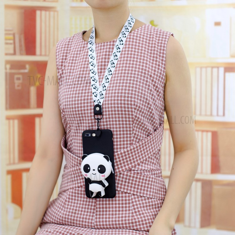 3D Cartoon Animal Shape Purse Soft Silicone TPU Phone Shell with Neck Strap for iPhone 8/7 Plus 5.5 inch - Panda/Black-6