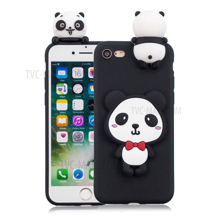 3D Doll Decor Soft TPU Phone Back Shell for iPhone SE (2nd Generation)/iPhone 8/iPhone 7 - Cute Panda-1
