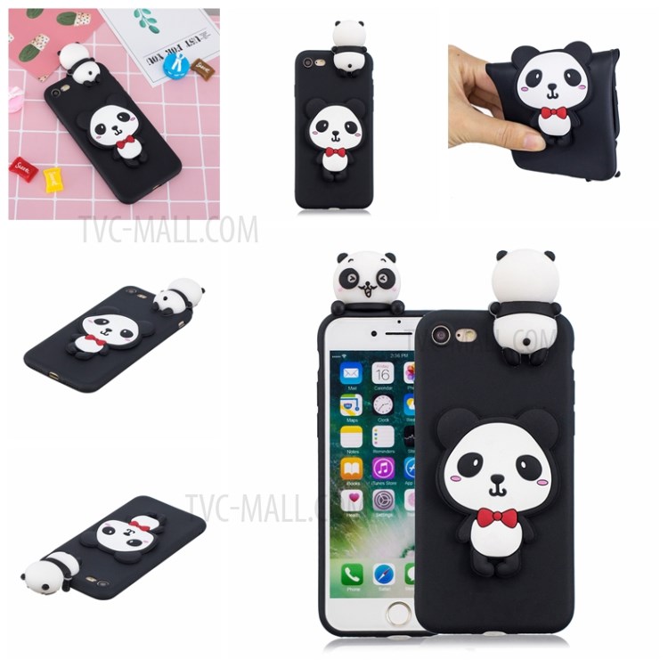 3D Doll Decor Soft TPU Phone Back Shell for iPhone SE (2nd Generation)/iPhone 8/iPhone 7 - Cute Panda-7