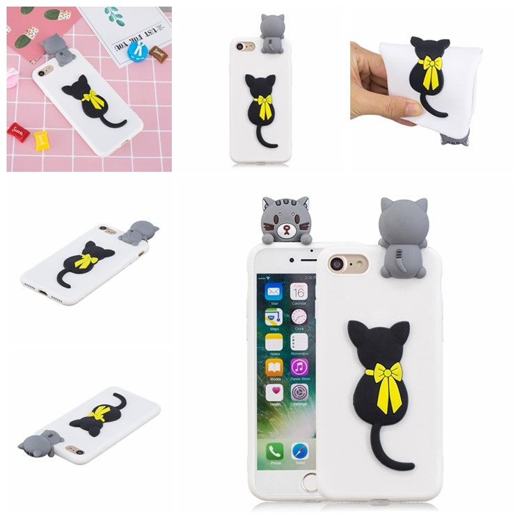 3D Doll Decor Soft TPU Phone Back Shell for iPhone SE (2nd Generation)/iPhone 8/iPhone 7 - Cat-7