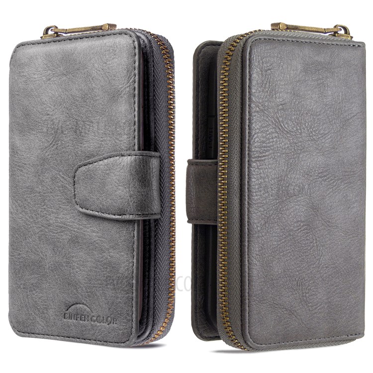 BF001 Leather Protective Shell Zip Wallet Case for iPhone X/XS 5.8 inch - Grey-2