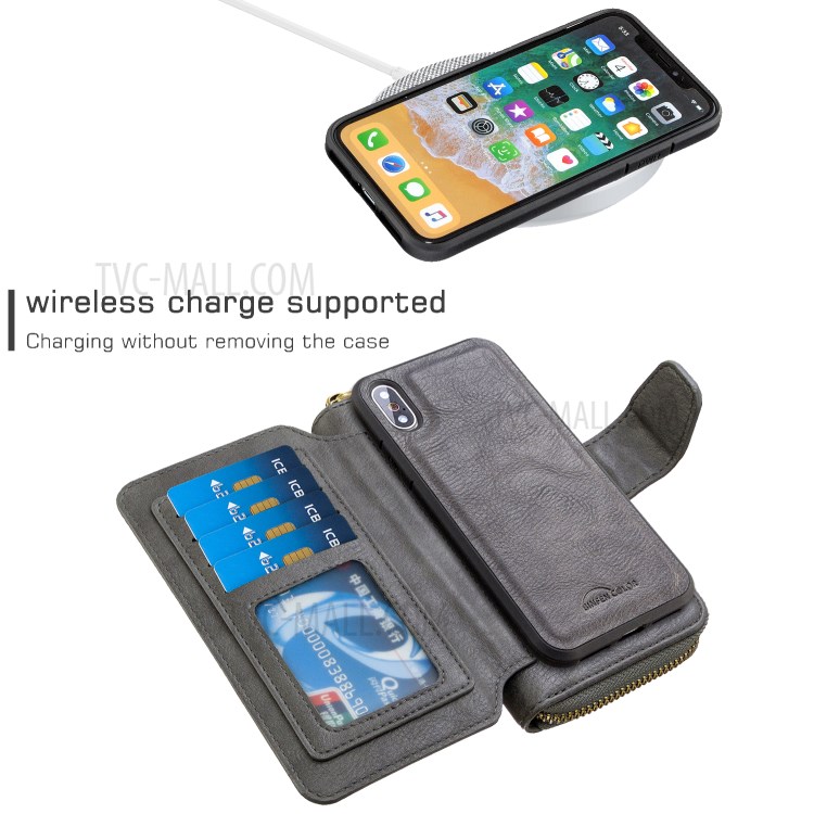 BF001 Leather Protective Shell Zip Wallet Case for iPhone X/XS 5.8 inch - Grey-3