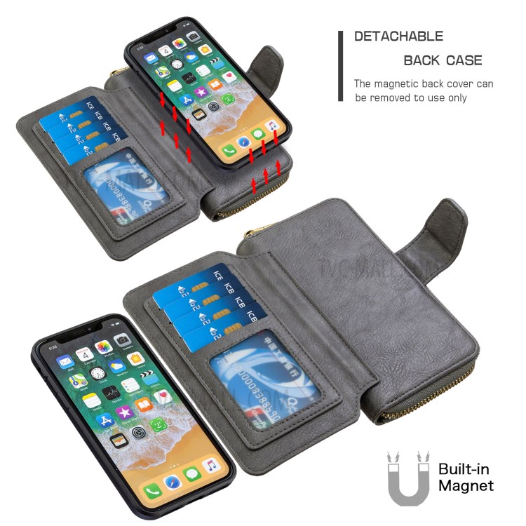 BF001 Leather Protective Shell Zip Wallet Case for iPhone X/XS 5.8 inch - Grey-4