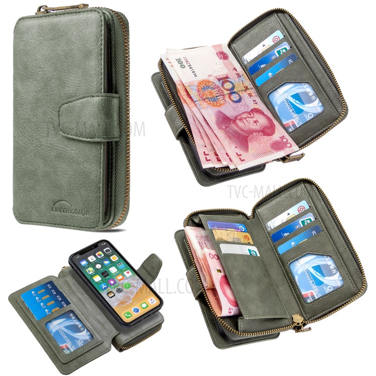 BF001 Leather Protective Shell Zip Wallet Case for iPhone X/XS 5.8 inch - Green-1