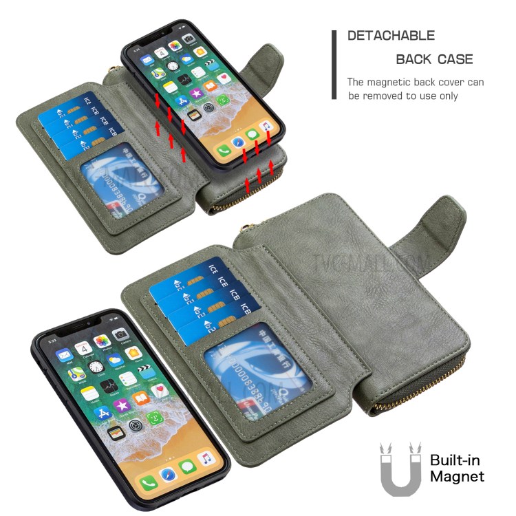 BF001 Leather Protective Shell Zip Wallet Case for iPhone X/XS 5.8 inch - Green-5