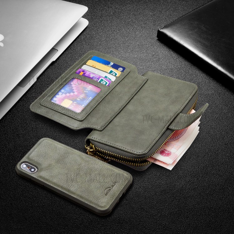 BF001 Leather Protective Shell Zip Wallet Case for iPhone X/XS 5.8 inch - Green-8