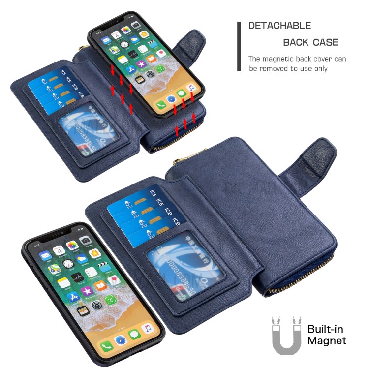 BF001 Leather Protective Shell Zip Wallet Case for iPhone X/XS 5.8 inch - Blue-4