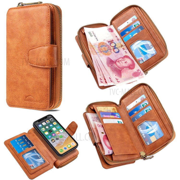 BF001 Leather Protective Shell Zip Wallet Case for iPhone X/XS 5.8 inch - Brown-1