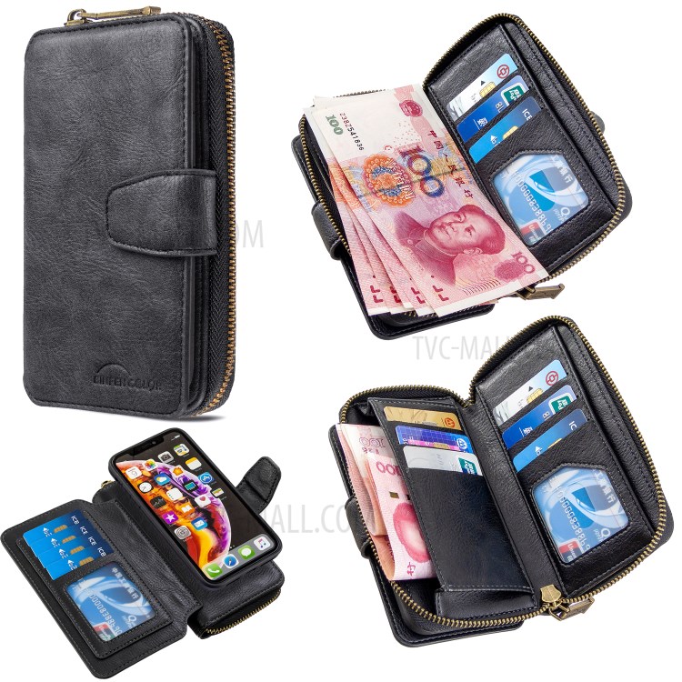 Zipper Wallet Design Leather Phone Protective Cover Shell for iPhone XR 6.1-inch - Black-1