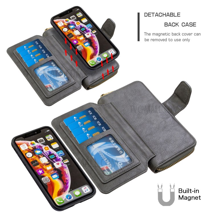 Zipper Wallet Design Leather Phone Protective Cover Shell for iPhone XR 6.1-inch - Grey-4