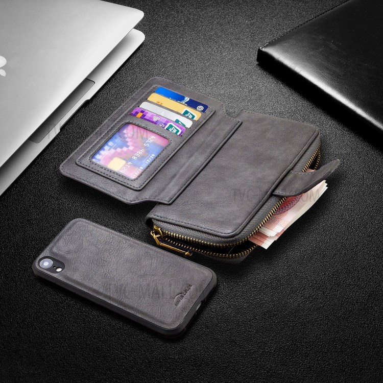 Zipper Wallet Design Leather Phone Protective Cover Shell for iPhone XR 6.1-inch - Grey-8