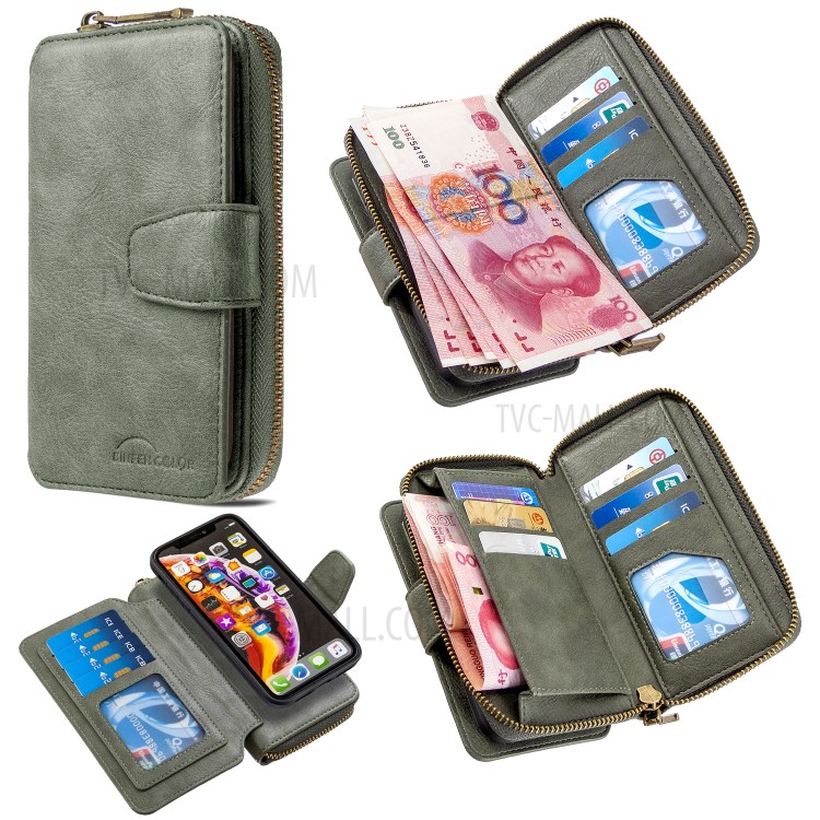 Zipper Wallet Design Leather Phone Protective Cover Shell for iPhone XR 6.1-inch - Green-1