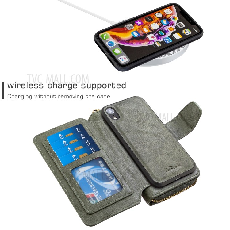 Zipper Wallet Design Leather Phone Protective Cover Shell for iPhone XR 6.1-inch - Green-3