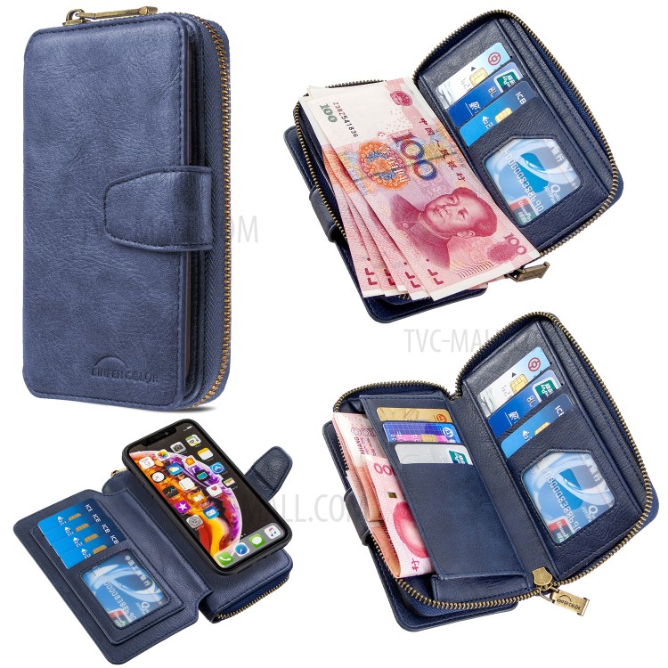Zipper Wallet Design Leather Phone Protective Cover Shell for iPhone XR 6.1-inch - Blue-1