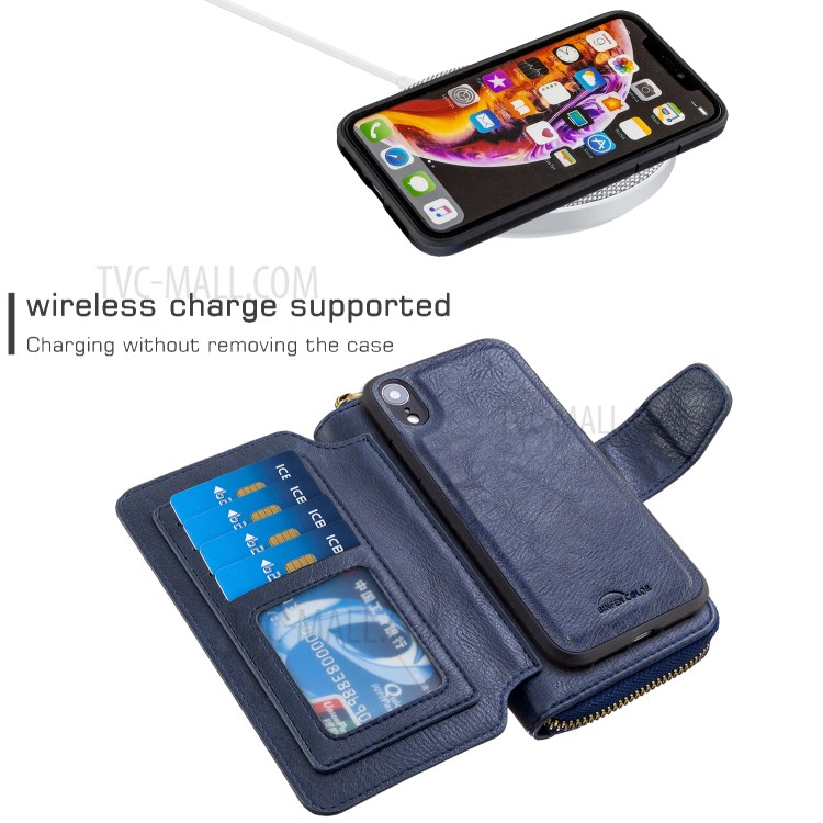 Zipper Wallet Design Leather Phone Protective Cover Shell for iPhone XR 6.1-inch - Blue-3