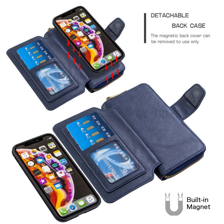 Zipper Wallet Design Leather Phone Protective Cover Shell for iPhone XR 6.1-inch - Blue-4