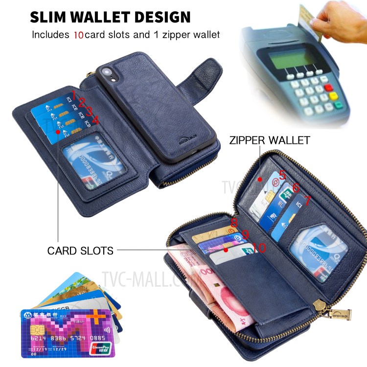 Zipper Wallet Design Leather Phone Protective Cover Shell for iPhone XR 6.1-inch - Blue-5