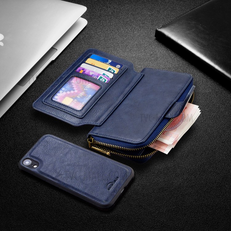 Zipper Wallet Design Leather Phone Protective Cover Shell for iPhone XR 6.1-inch - Blue-8