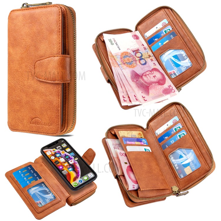 Zipper Wallet Design Leather Phone Protective Cover Shell for iPhone XR 6.1-inch - Brown-1