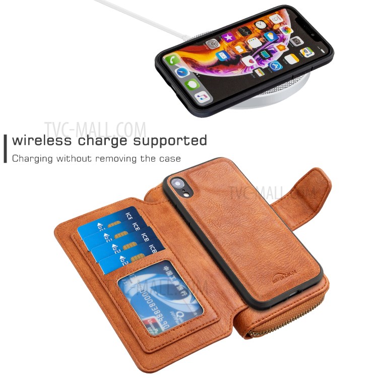 Zipper Wallet Design Leather Phone Protective Cover Shell for iPhone XR 6.1-inch - Brown-3
