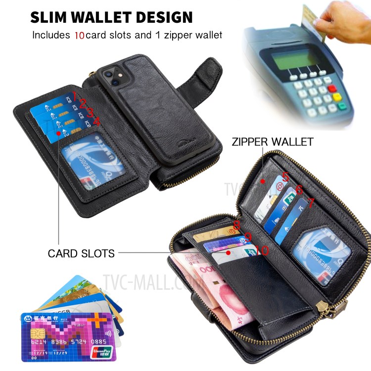 Zipper Wallet Design Leather Phone Protective Cover Shell for iPhone 11 6.1-inch - Black-5