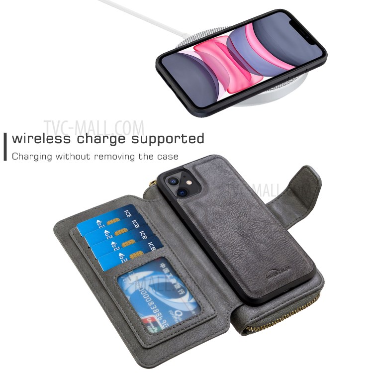 Zipper Wallet Design Leather Phone Protective Cover Shell for iPhone 11 6.1-inch - Grey-3