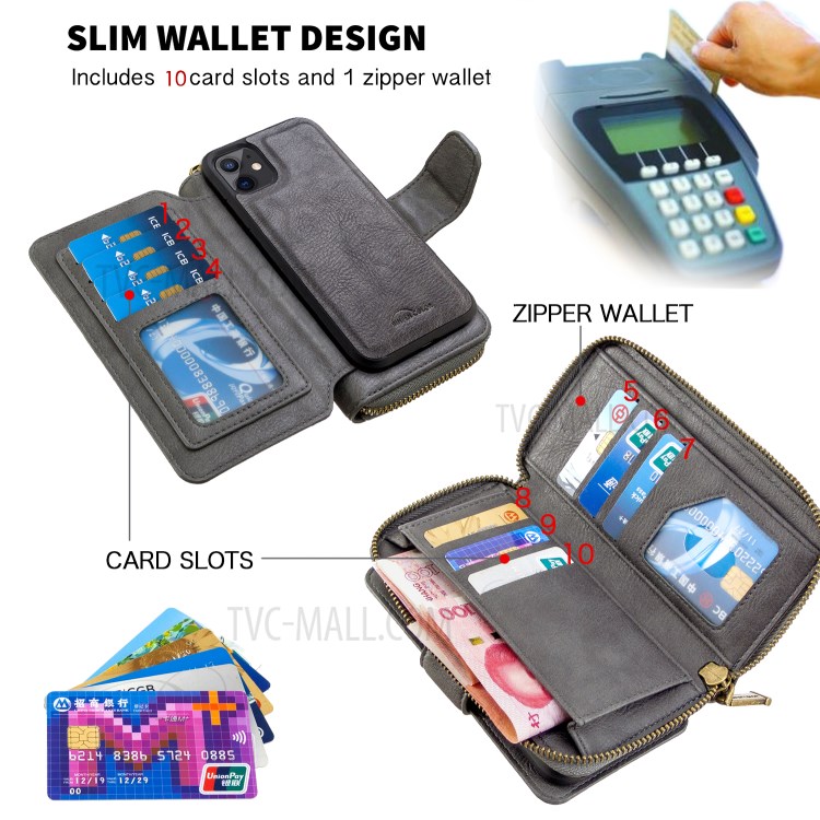 Zipper Wallet Design Leather Phone Protective Cover Shell for iPhone 11 6.1-inch - Grey-5