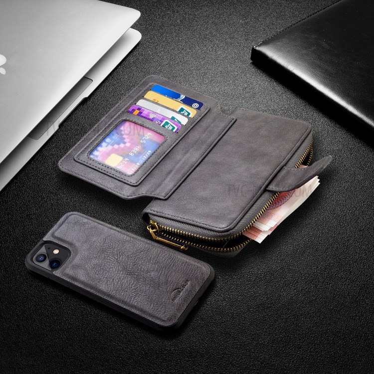 Zipper Wallet Design Leather Phone Protective Cover Shell for iPhone 11 6.1-inch - Grey-8