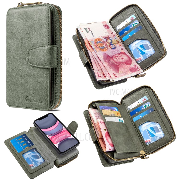 Zipper Wallet Design Leather Phone Protective Cover Shell for iPhone 11 6.1-inch - Green-1
