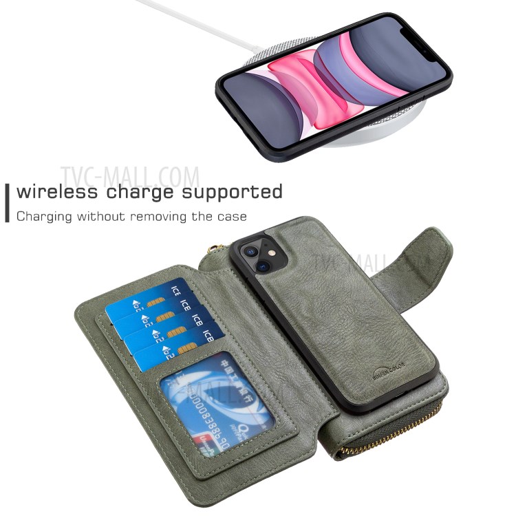 Zipper Wallet Design Leather Phone Protective Cover Shell for iPhone 11 6.1-inch - Green-3