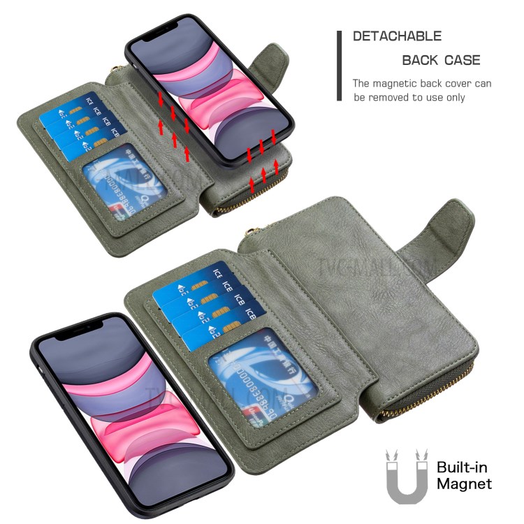 Zipper Wallet Design Leather Phone Protective Cover Shell for iPhone 11 6.1-inch - Green-5