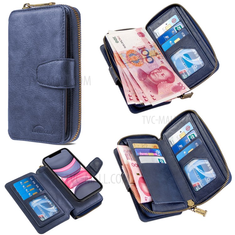 Zipper Wallet Design Leather Phone Protective Cover Shell for iPhone 11 6.1-inch - Blue-1
