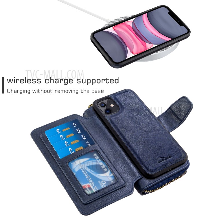 Zipper Wallet Design Leather Phone Protective Cover Shell for iPhone 11 6.1-inch - Blue-3