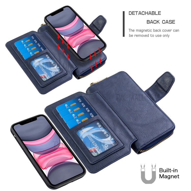 Zipper Wallet Design Leather Phone Protective Cover Shell for iPhone 11 6.1-inch - Blue-4