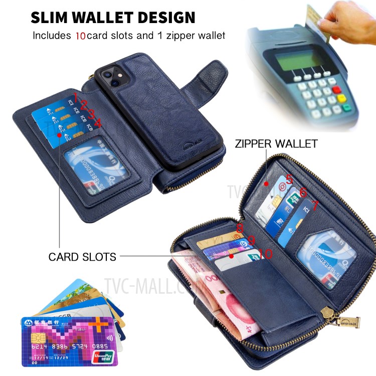 Zipper Wallet Design Leather Phone Protective Cover Shell for iPhone 11 6.1-inch - Blue-5